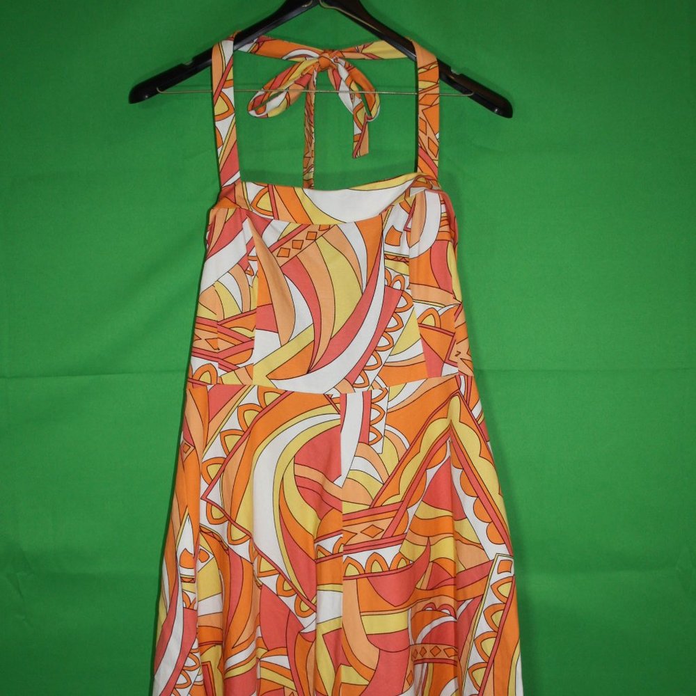 Becky & Max Halter Sundress Bold Bright Mod Retro Pin Up Size 12 Knee Length